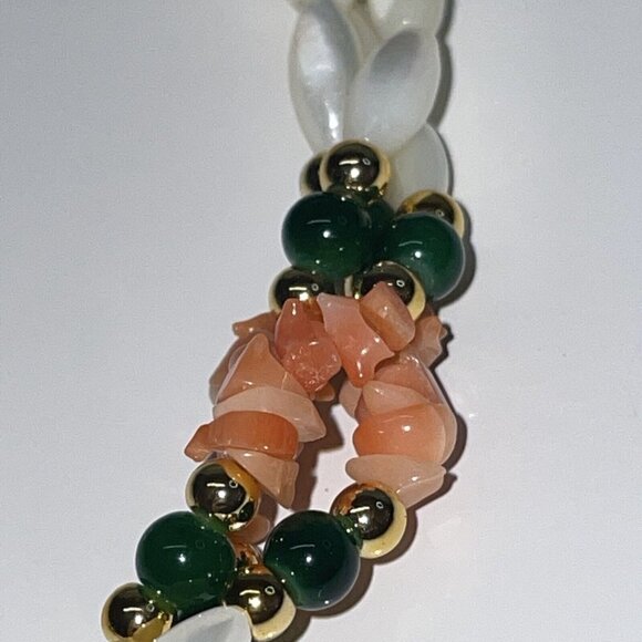 VTG Muli-Strand Rice Twisted Mother of Pearl Jade Coral Necklace & Bracelet N6 - Picture 6 of 11